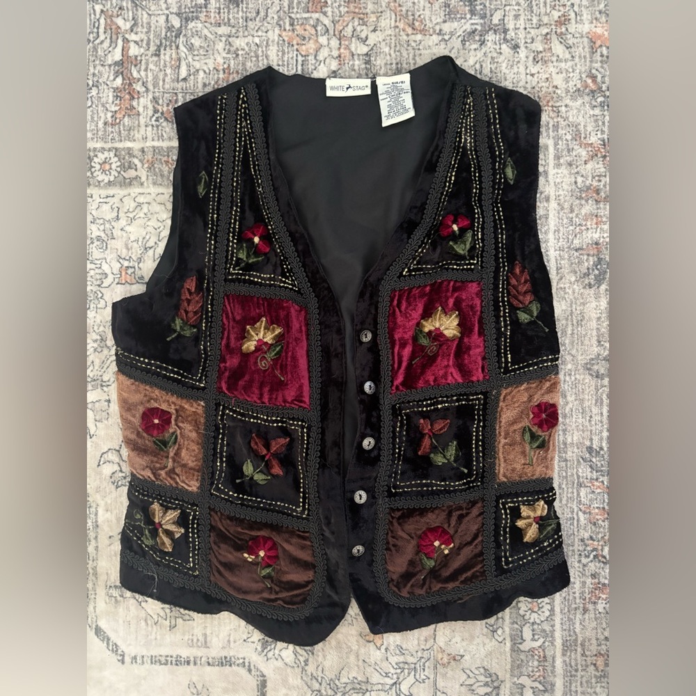 SOLD - White Stag Black and Red Floral Vest